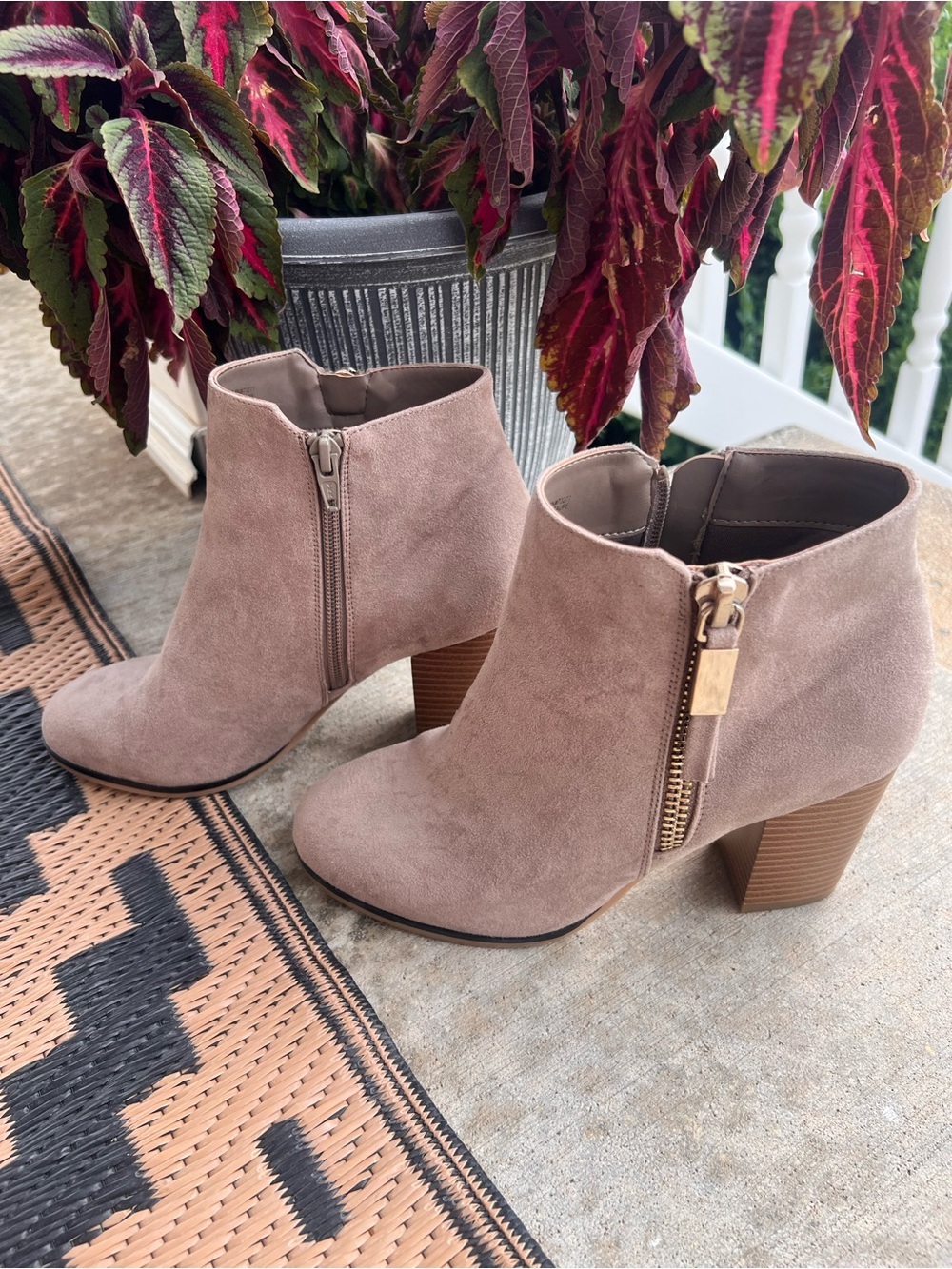 Apt. 9 Taupe Suede Block Heel Ankle Boots